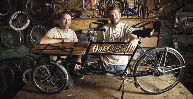 Brennen Bechtol and Jonathan Braddick with the Stevie, a cargo bike that’s perfect for deliveries: Photo by Kim Leeson