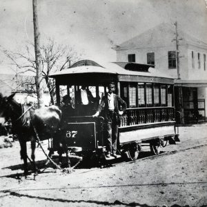 An example of a mule-drawn streetcar from the 1870s