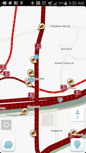 A screenshot from a traffic app shows delays in every direction near Kessler Park. Courtesy of Sandy Bates Emmons