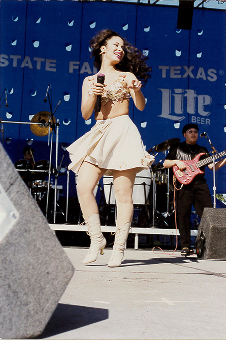 Selena performs at the State Fair of Texas in 1994. After her death, that photo, by Gilbert Cortez, appeared on the cover of “Tejano Connection.” (Photo courtesy of Rosemary Cortez)