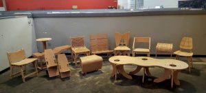Plywood furniture printed on a digital laser cutter and pieced together. Photo courtesy of Jason Roberts