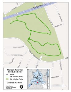 Click to see a larger Glendale Park Trail map at happytrailsdallas.com/trail-maps (Map courtesy of the City of Dallas)