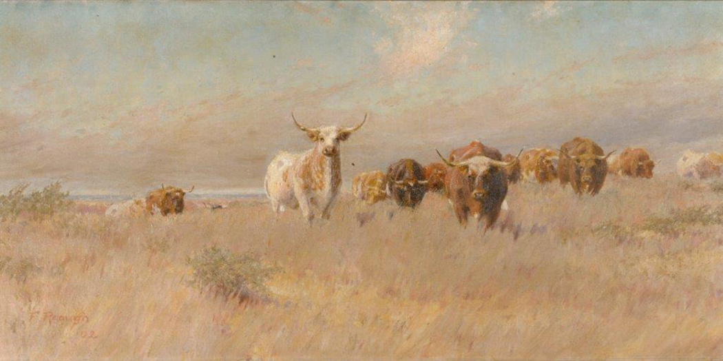 A painting of cattle on a prairie by impressionist Frank Reaugh.
