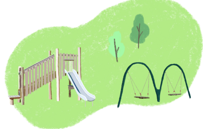 Park with playground. Illustration by Lauren Allen