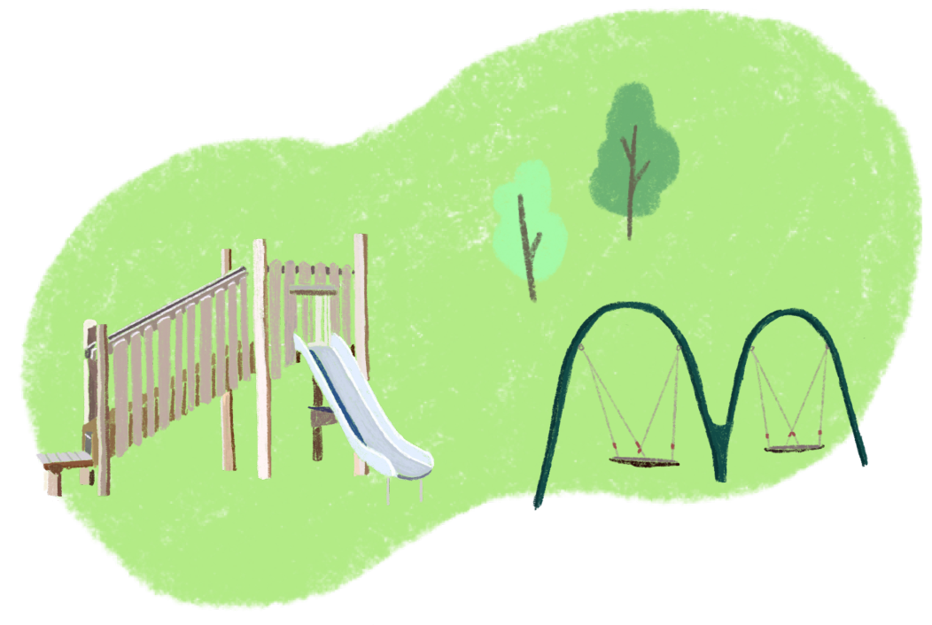 Park with playground. Illustration by Lauren Allen