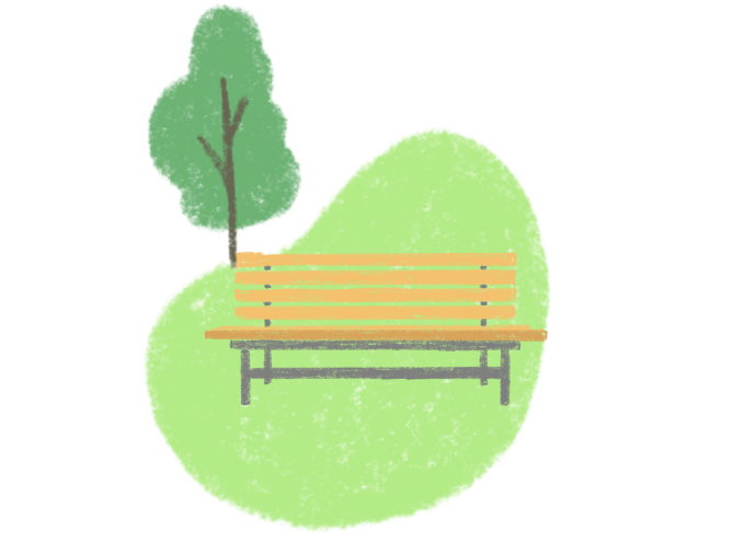 park bench. Illustration by Lauren Allen