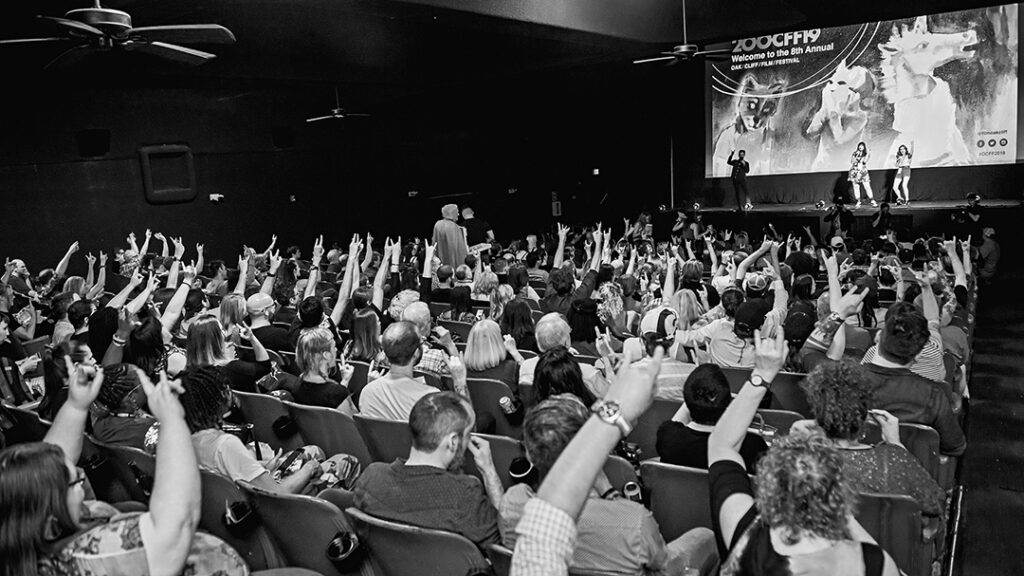 BW photo of crowd in theater at Oak Cliff Film Festival Photo by Danny Fulgencio