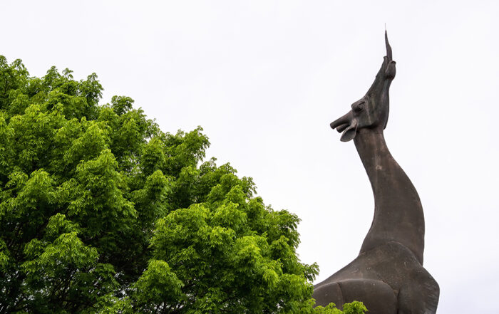 Giraffe statue outside the Dallas Zoo. Photo by Danny Fulgencio.