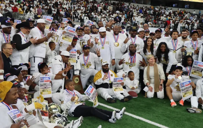 The South Oak Cliff High School Golden Bears are celebrating a historic victory after earning their third UIL 5A, Division II state championship title. Photo courtesy Dallas ISD Hub
